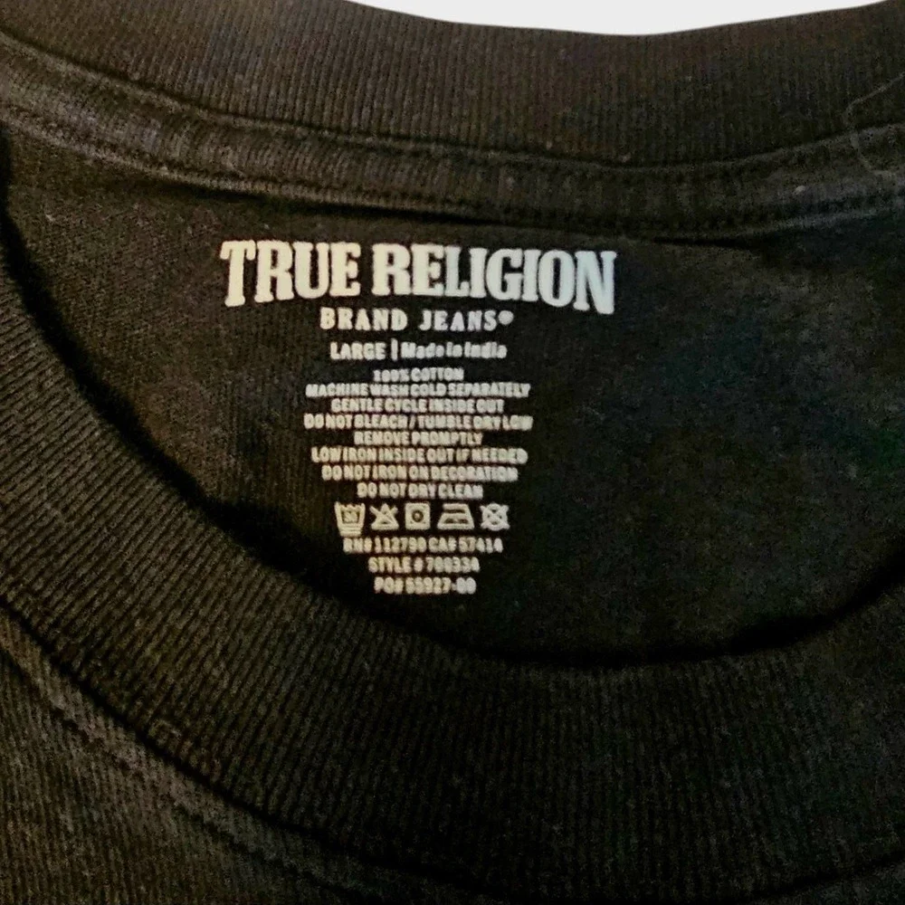 True Religion Black Graphic Buddha Horseshoe Large Short Sleeve T-Shirt